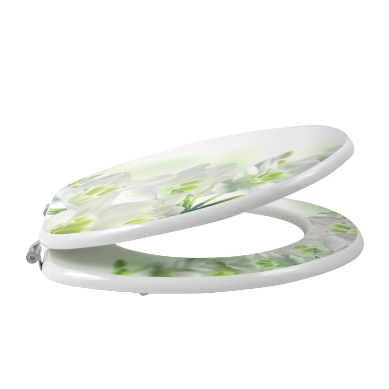 Asiento de Inodoro MDF Sofaïa Estampado de Flores - Bisagras de Acero Inoxidable MSV