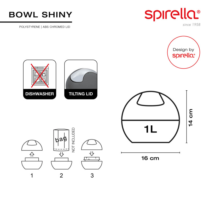 Papelera con tapa basculante PP BOWL 1L Blanco Spirella