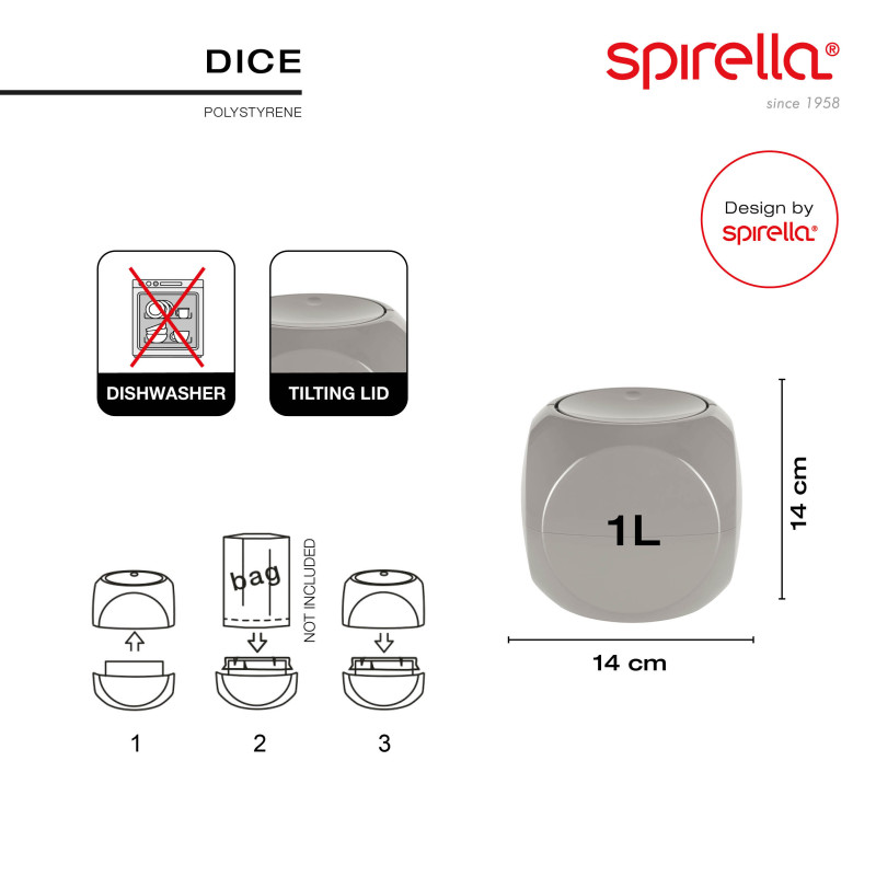 rocking bin PP DICE 1L Black Spirella