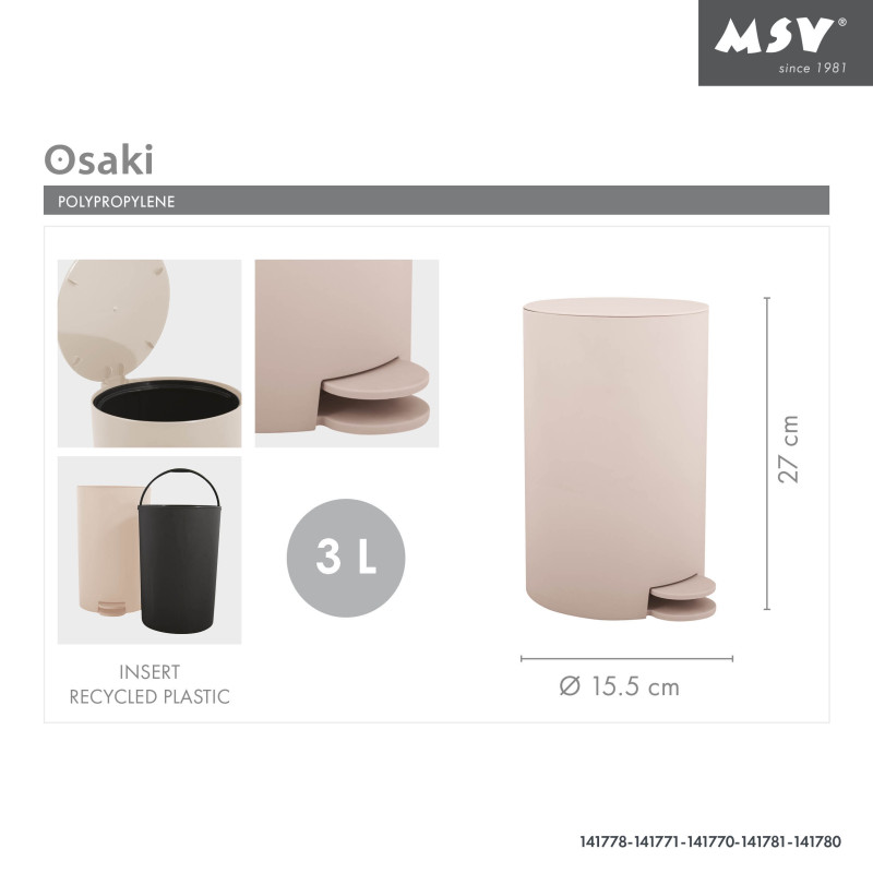 Pedal bin OSAKI 3L Matt Beige MSV