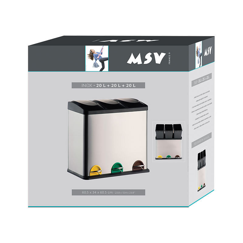Papelera con pedal de clasificación selectiva de acero inoxidable 3x20L MSV