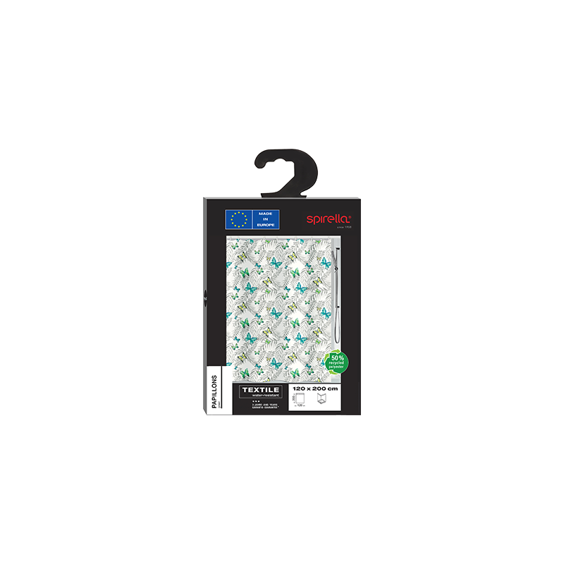 Rideau de douche Polyester PAPILLONS 120x200cm Motif papillons Spirella