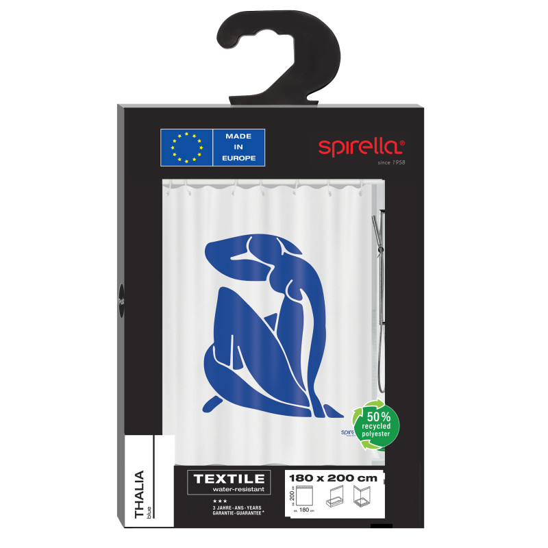 Shower curtain Polyester THALIA 180x200cm Royal Blue Spirella