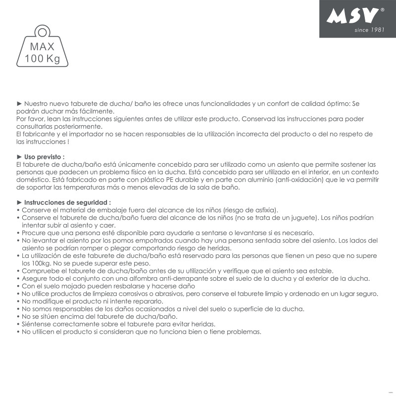 MSV Siège de douche Pliable