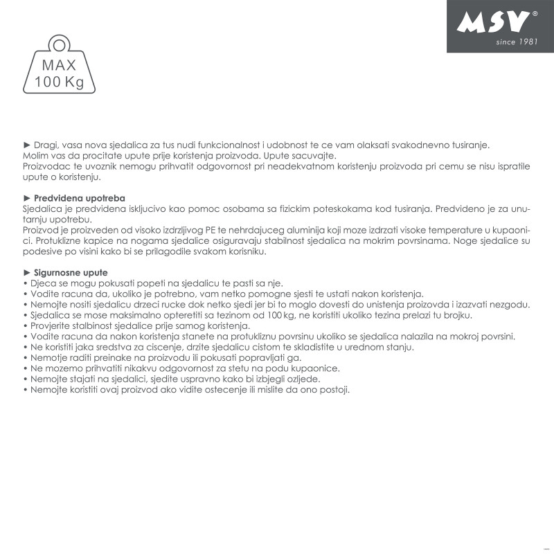 MSV Siège de douche Pliable