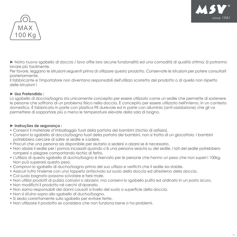 MSV Siège de douche Pliable