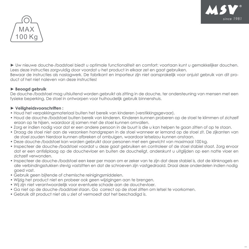 MSV Siège de douche Pliable