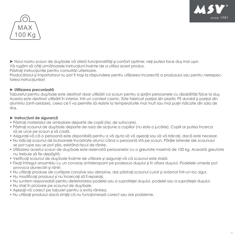 MSV Siège de douche Pliable