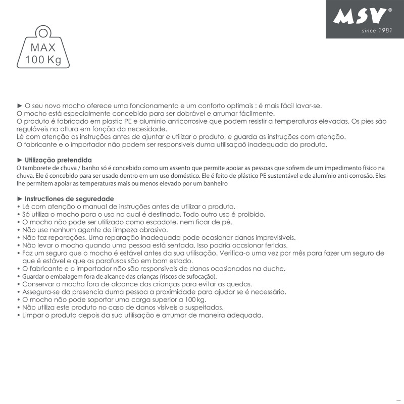 MSV Siège de douche Pliable