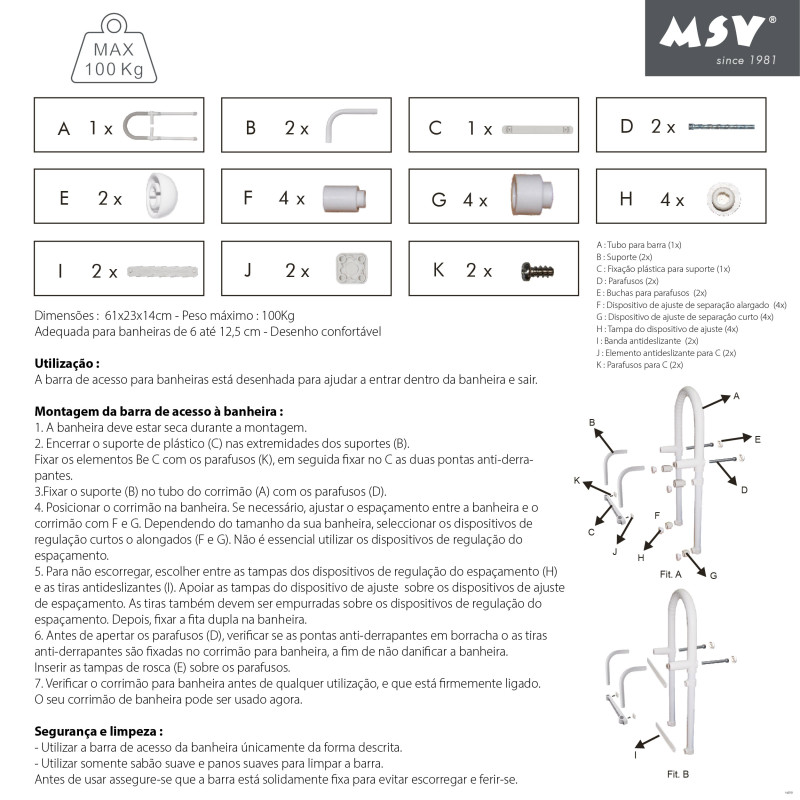 Poignée d'entrée pour le bain - Max 60kg MSV