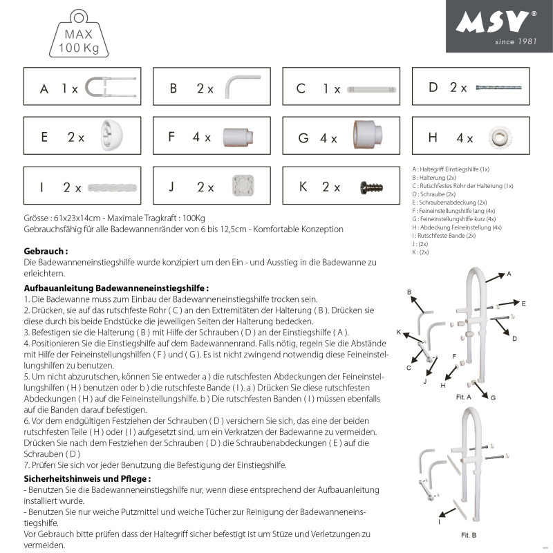 Asa de entrada para baño - Max 60kg MSV
