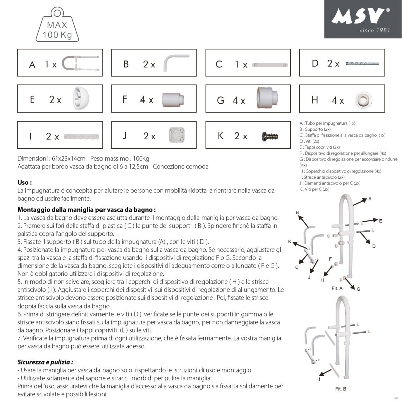 Asa de entrada para baño - Max 60kg MSV