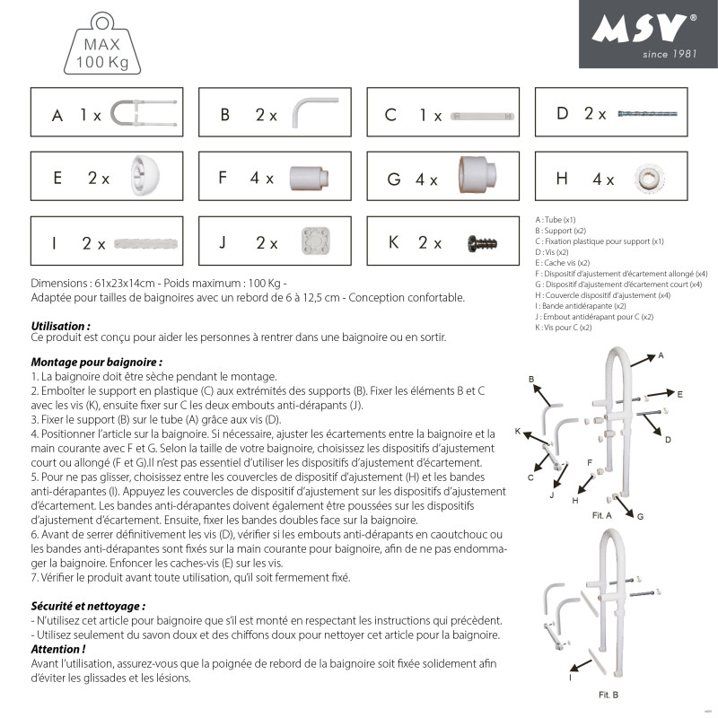Asa de entrada para baño - Max 60kg MSV