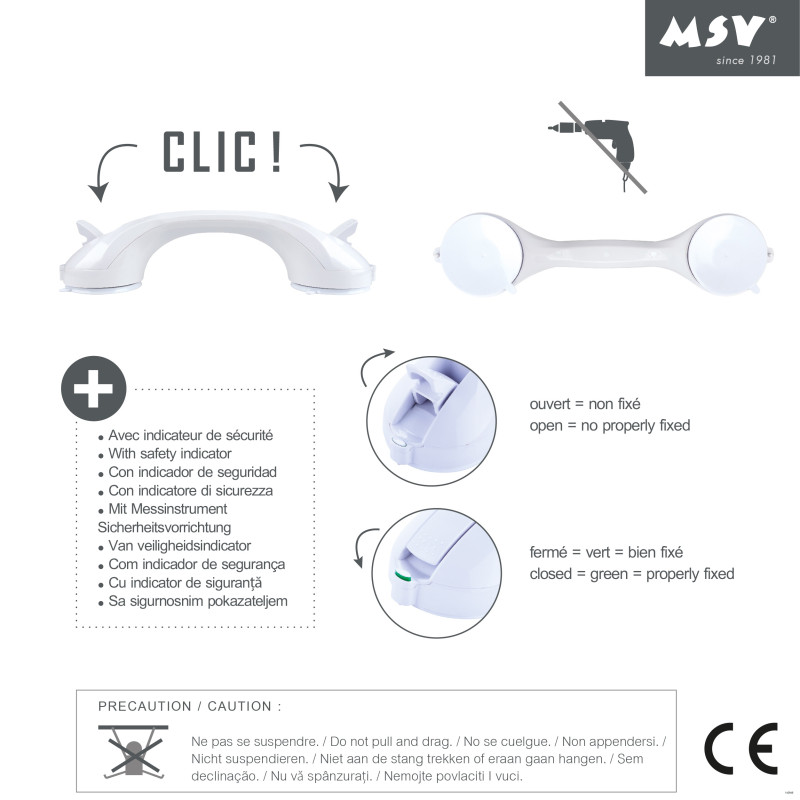 Suction tumbler support handle with safety indicator - Max 60kg MSV