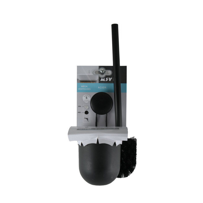 Escobillero con soporte a pared Acero Mega ventosa Negro MSV