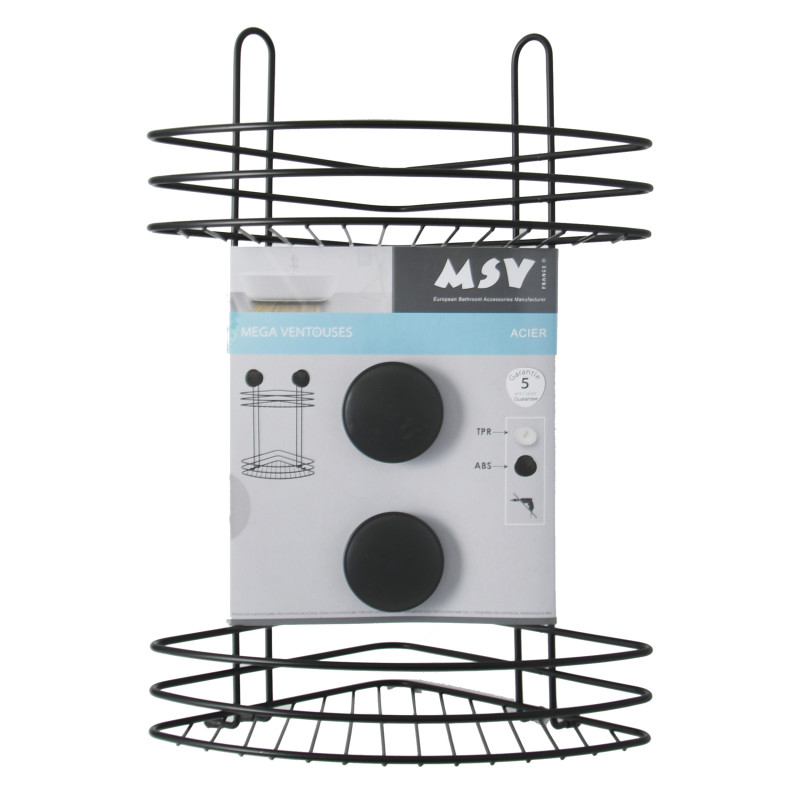 Shower corner shelf 2 levels with suction cups Steel Matt black MSV