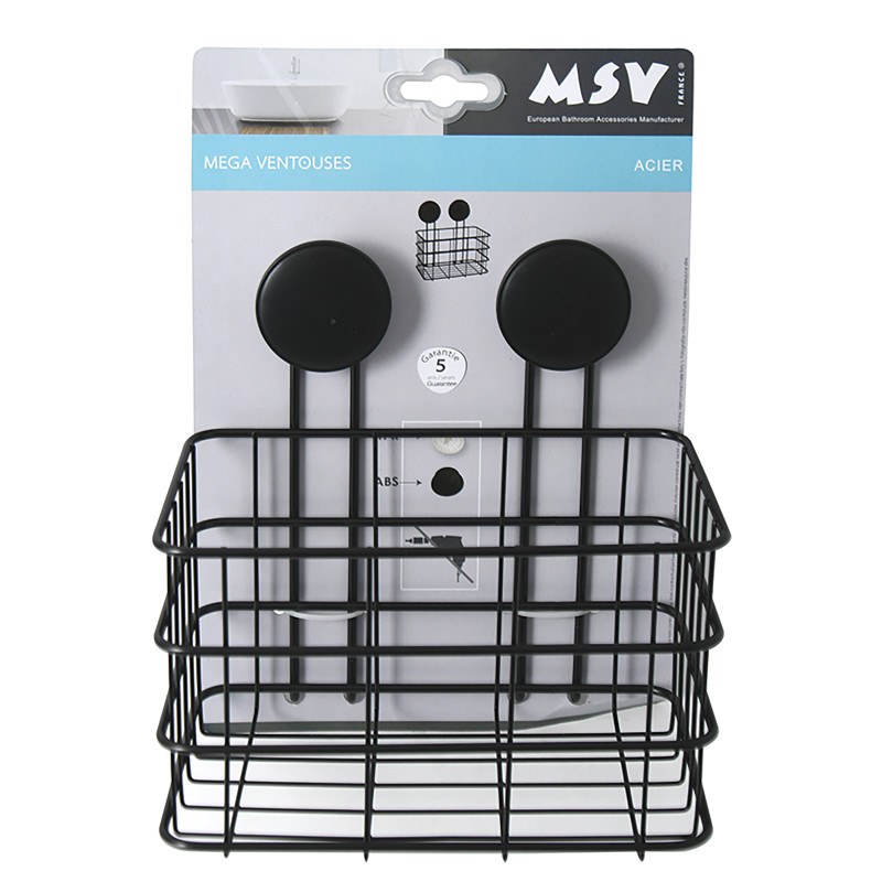 Etagère Panier de douche à  ventouses Acier Noir mat MSV