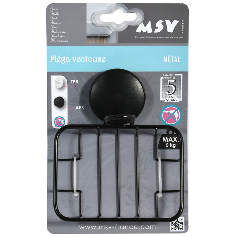 MSV porte savon avec mega ventouse Acier Noir