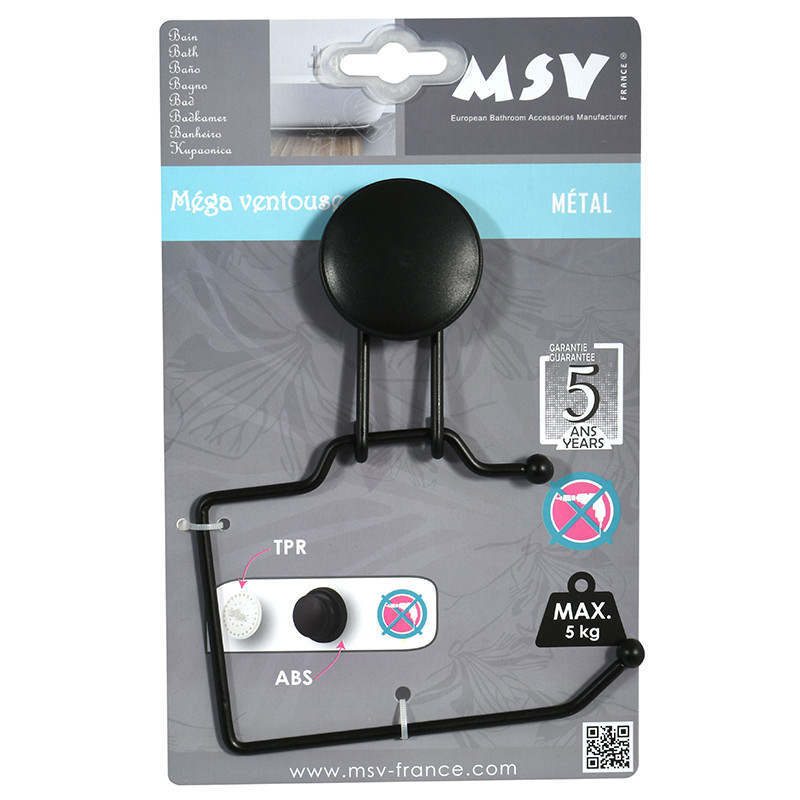 Toilet roll or towel holder with suction cup Steel Matt black MSV