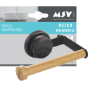 Porte Rouleau Papier Wc Mural MEGA VENTOUSE Bambou & Acier Noir MSV