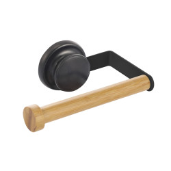 Porte Rouleau Papier Wc Mural MEGA VENTOUSE Bambou & Acier Noir MSV
