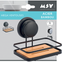 Soap dish with Mega Suction Cup Steel & Bamboo Matte Black MSV