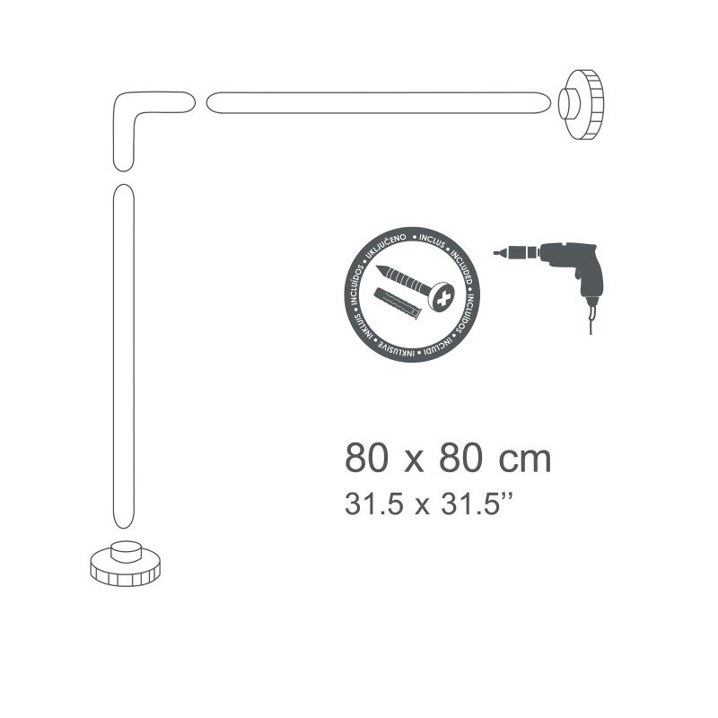 Rod bar for corner shower curtain to fix in Aluminum 80x80cm White MSV