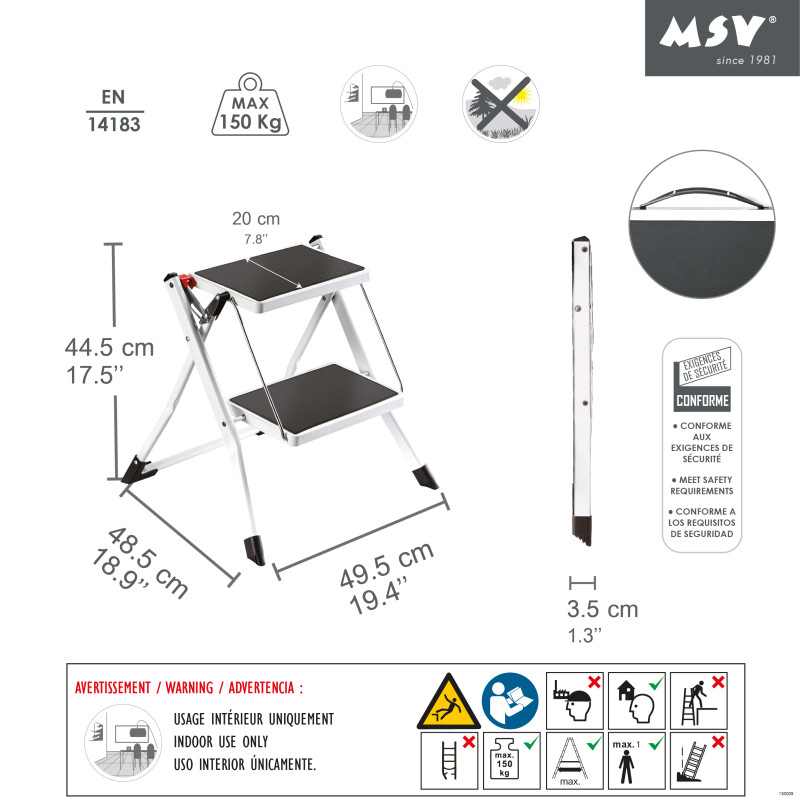 Piedino da passeggio 2 gradini in acciaio leggero pieghevole e antiscivolo Max 150 kg MSV