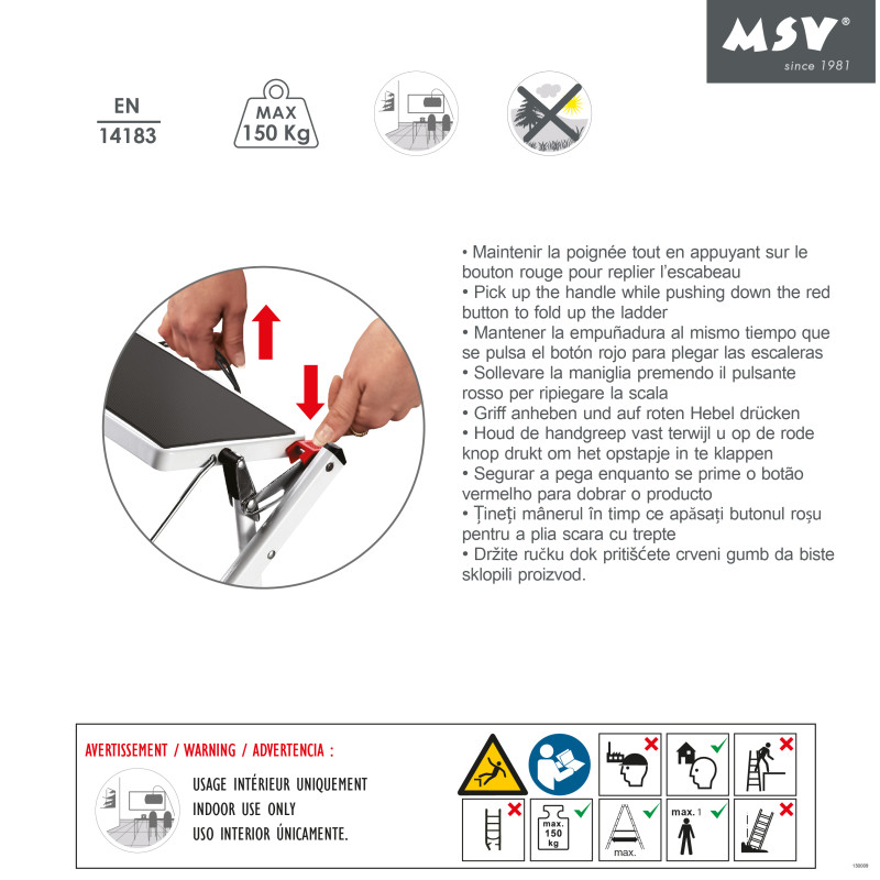 Marche Pied 2 marches pliant & anti-dérapant léger en Acier - Max 150kg MSV