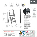 Escabeau 3 marches pliant anti-dérapant en Acier - Max 150kg (62x42,5x108cm) Noir Mat MSV