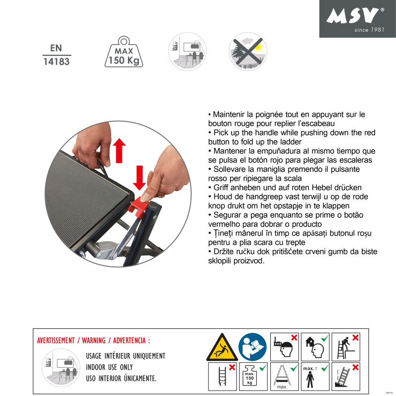 Marche Pied 2 marches pliant & anti-dérapant léger en Acier - Max 150kg - Noir mat MSV