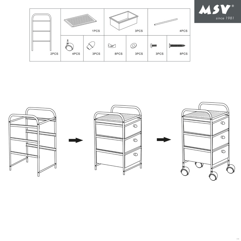 Meuble Desserte de salle de bain 3 titoirs en Acier MSV