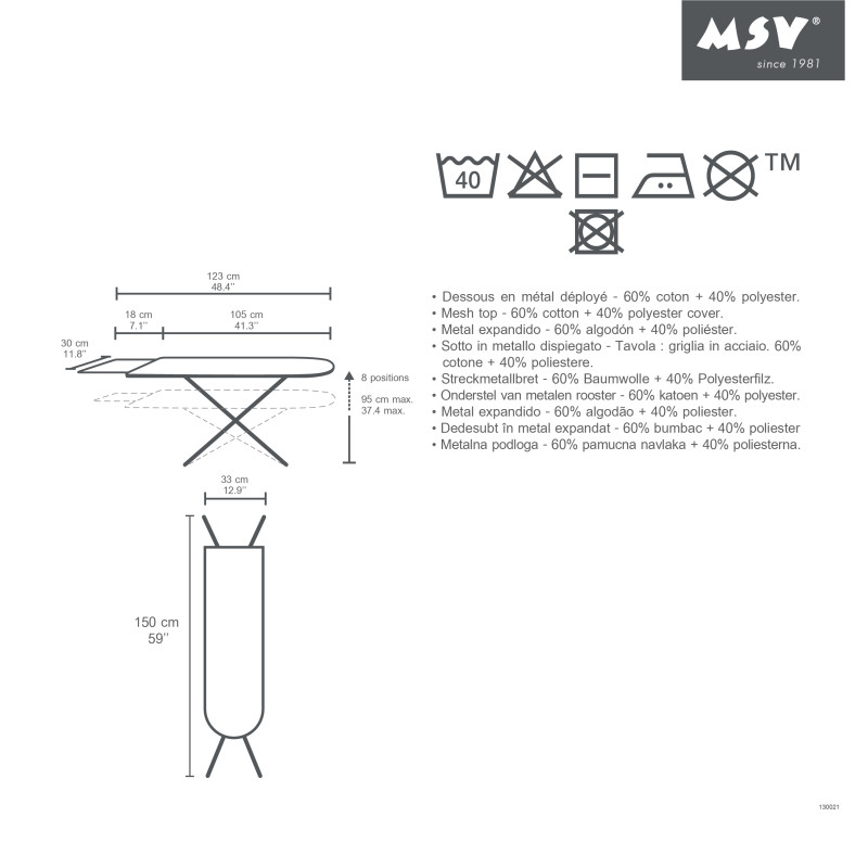 Tabla de planchar 150-130x33cmx90cm MSV