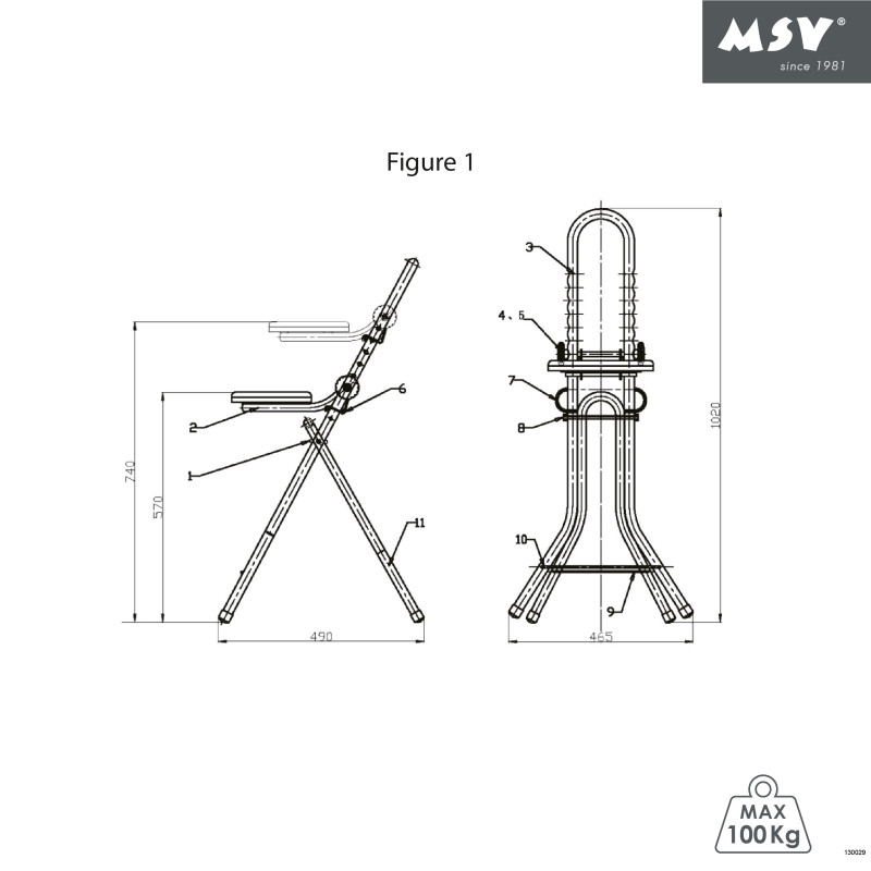 Tabouret de repassage ajustable & pliable en Acier (46x47x91cm) MSV