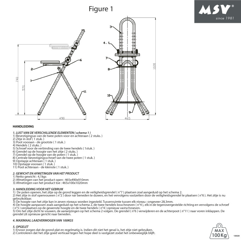 Tabouret de repassage ajustable & pliable en Acier (46x47x91cm) MSV
