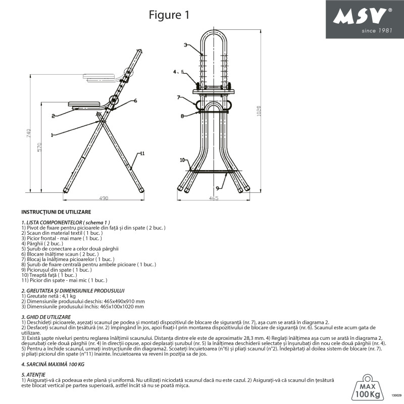 Tabouret de repassage ajustable & pliable en Acier (46x47x91cm) MSV