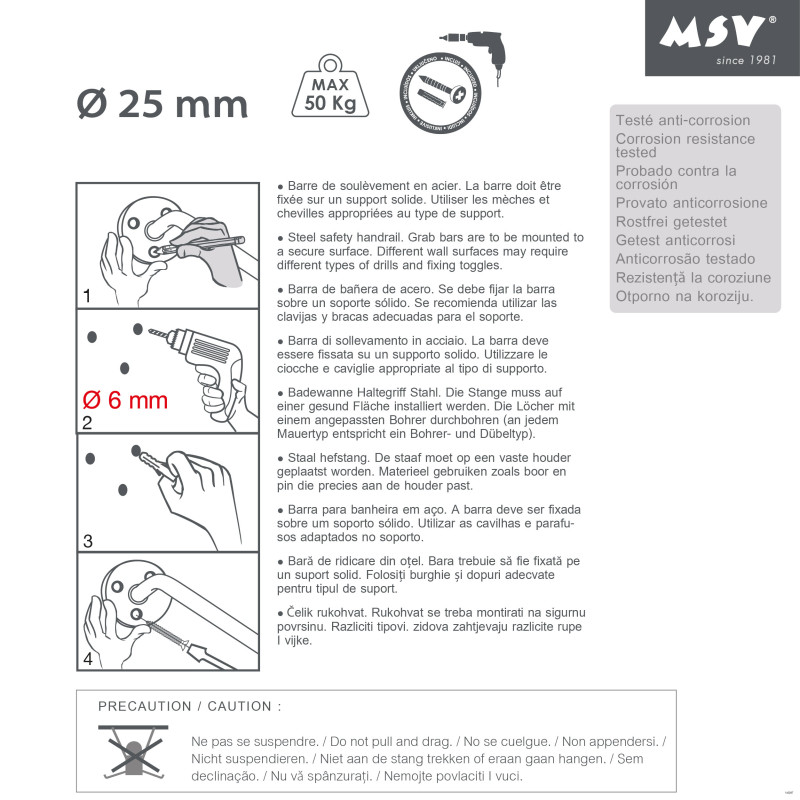 Barra de apoyo Acero 30cm Blanco MSV