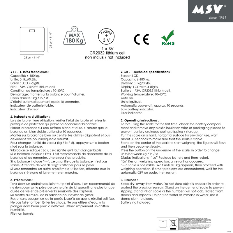 MSV Pèse Personne Verre SEAUVILLE Gris Clair