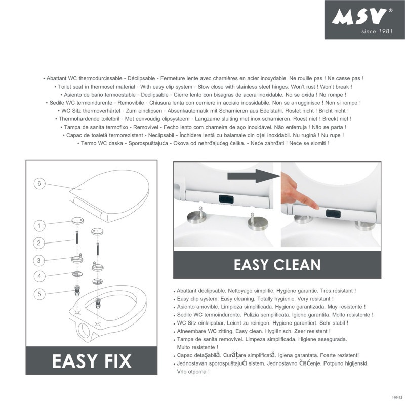 Copriwater WC Thermo Dur EASY CLEAN Bianco - Cerniere in acciaio inox MSV