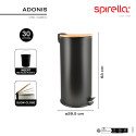 Küchen-Pedalabfalleimer Stahl & Bambus ADONIS 30L Schwarz Spirella