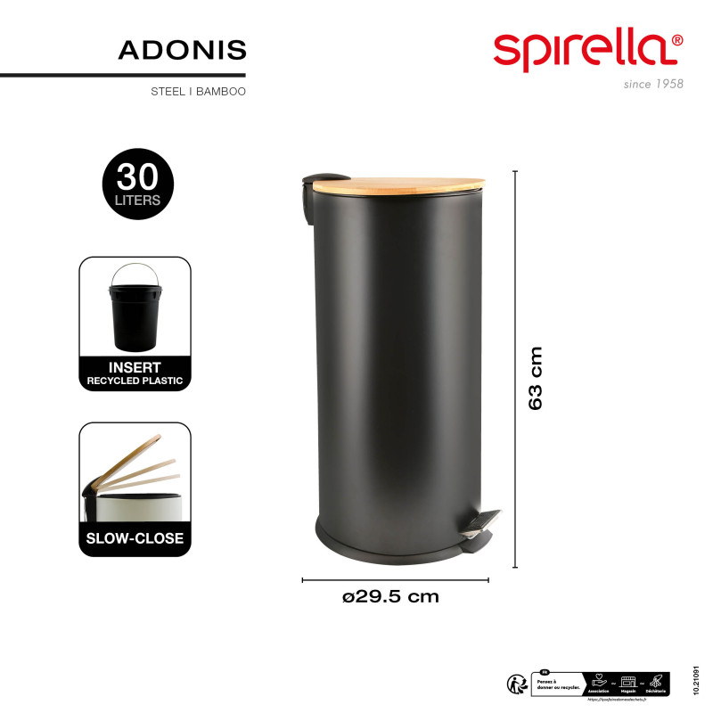 Poubelle Adonis noir matt 30L Spirella