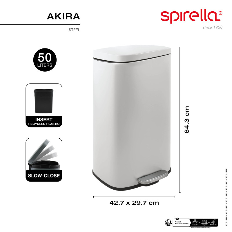 Spirella Treteimer rostfreier Stahl AKIRA 50L Küchen- aus gebürstetem Edelstahl mit großem Fassungsvermögen
