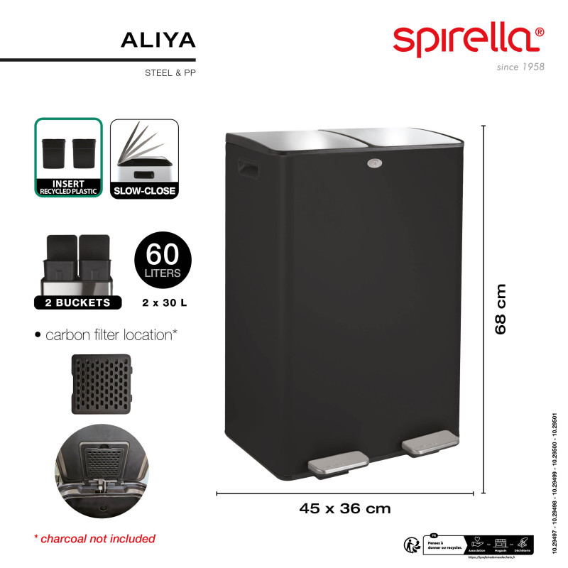Spirella selektive sortierung mülleimer ALIYA 60L (2x30L) Stahl gebürstet