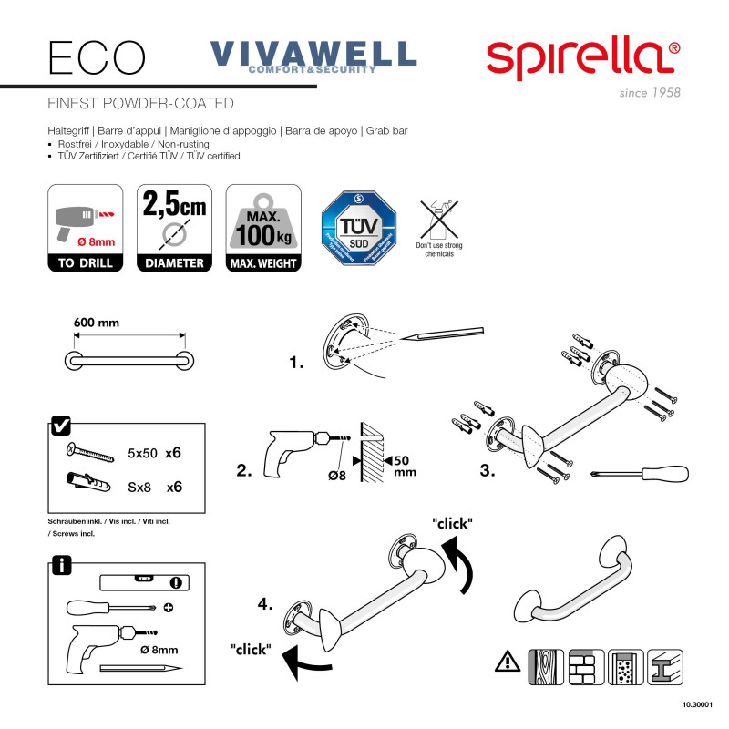 Barre de redressement ECO Acier Inox 60cm Blanc Spirella