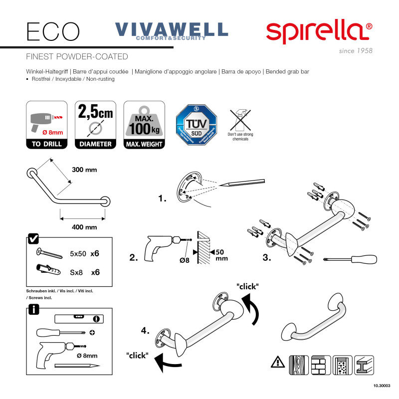 ECO Ellenbogenstrecker oder Stützstange Edelstahl 71 cm Weiß Spirella