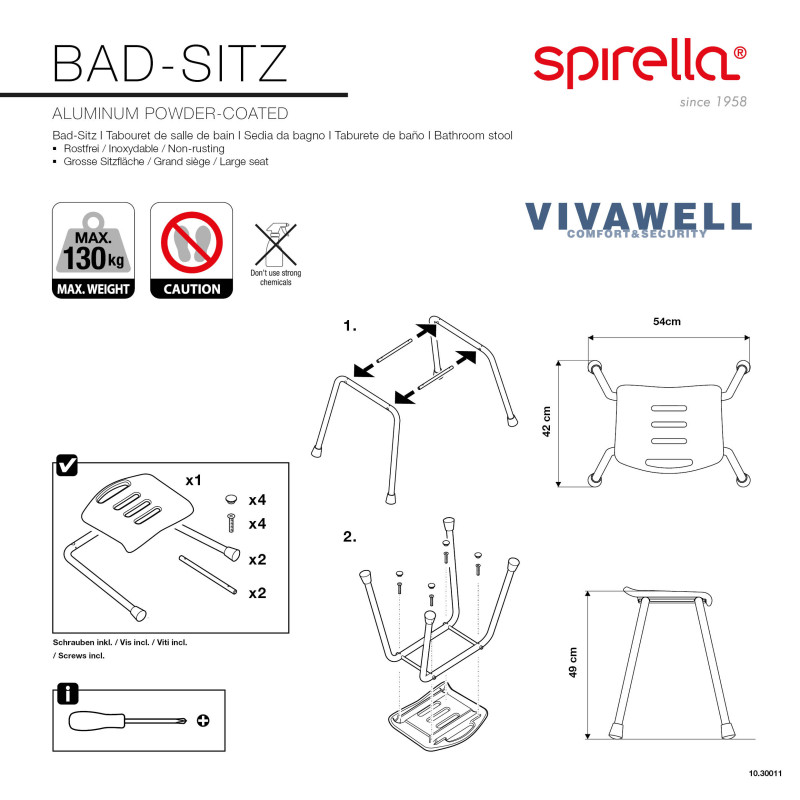 Tabouret Salle de bain Inoxydable Blanc Spirella