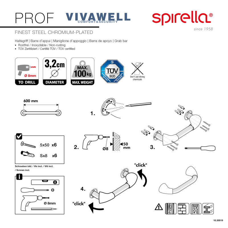 Richt- oder Stützstange PROF Edelstahl 60 cm Chrom Spirella