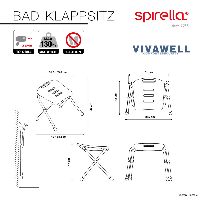 Chaise pliante rabattable de bain Chrome Spirella