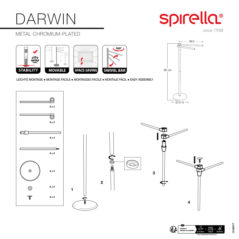 Porte serviettes double Acier DARWIN Chromé Spirella