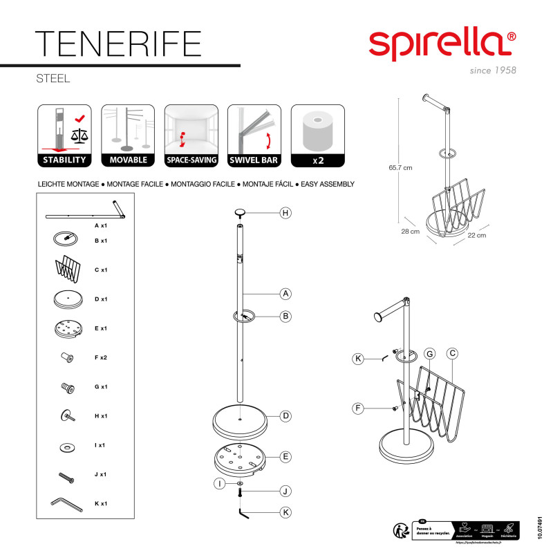 Porte rouleau Papier Wc sur pied & Porte journeaux TENERIFE Spirella
